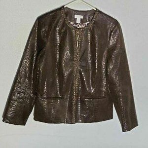 Chicos Womens Jacket Brown Crocodile Embossed Hook & Eye Embellished 1 M…